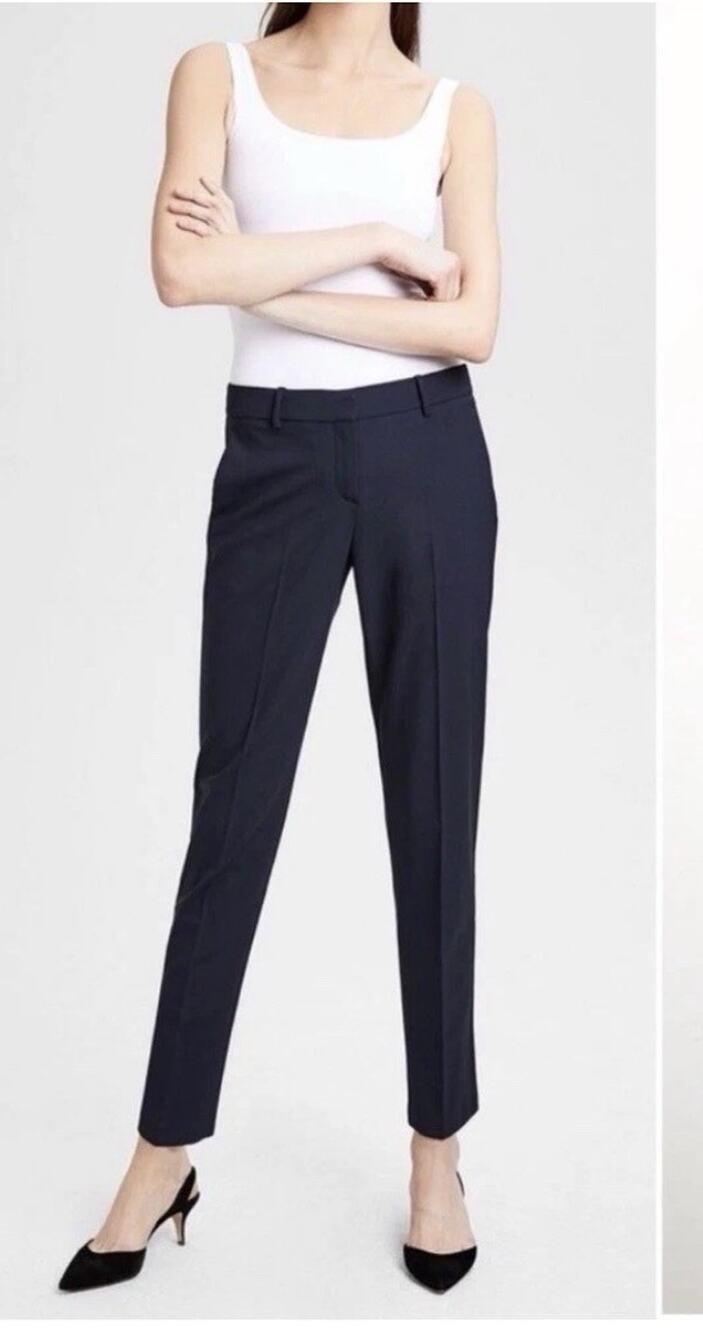 Theory Pants Womens 4 Black KINA Virgin Wool Designer Career Ankle Trousers